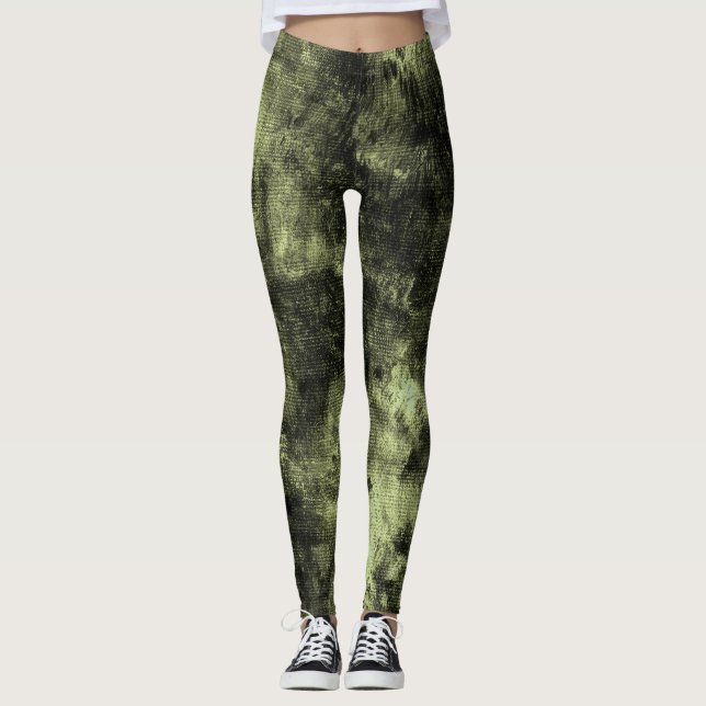Olive Grunge Textured Spandex Leggings (Vorderseite)