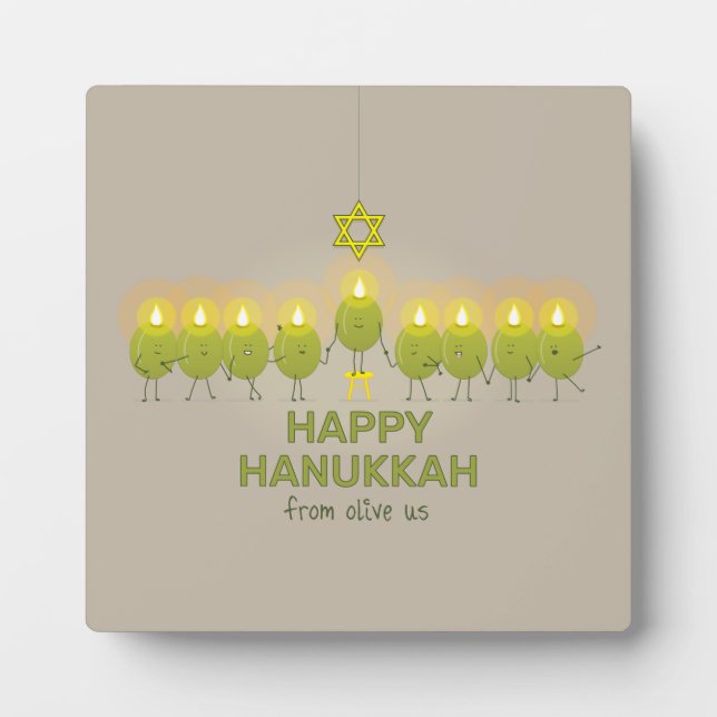 Olive Hanukkah Menorah Fotoplatte (Vorderseite)