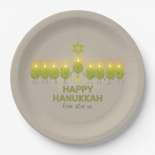 Olive Hanukkah Menorah Pappteller
