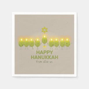 Olive Hanukkah Menorah Serviette
