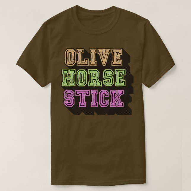 Olive Horse Stick alt Pastel T-Shirt (Design vorne)