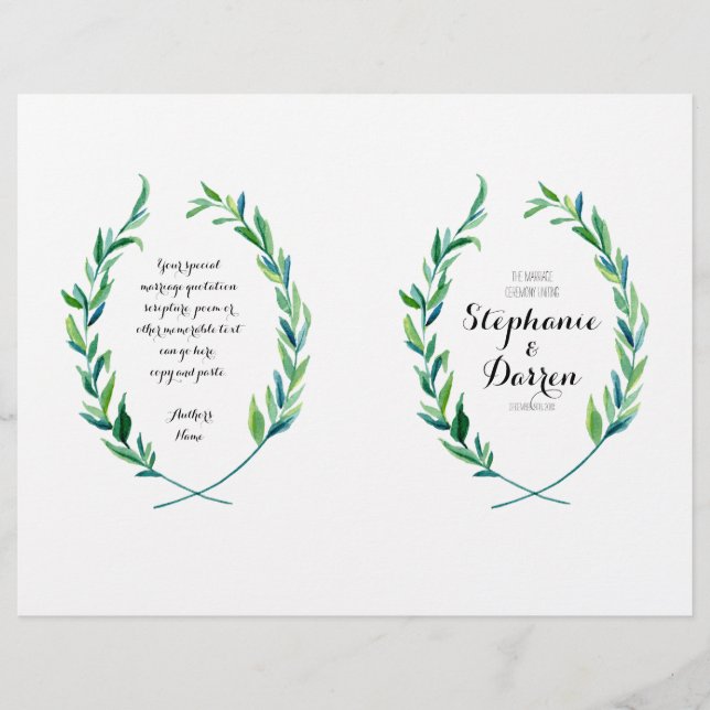 Olive Laurel Leaf Wreath Moderne Zeremonie Program (Vorderseite)