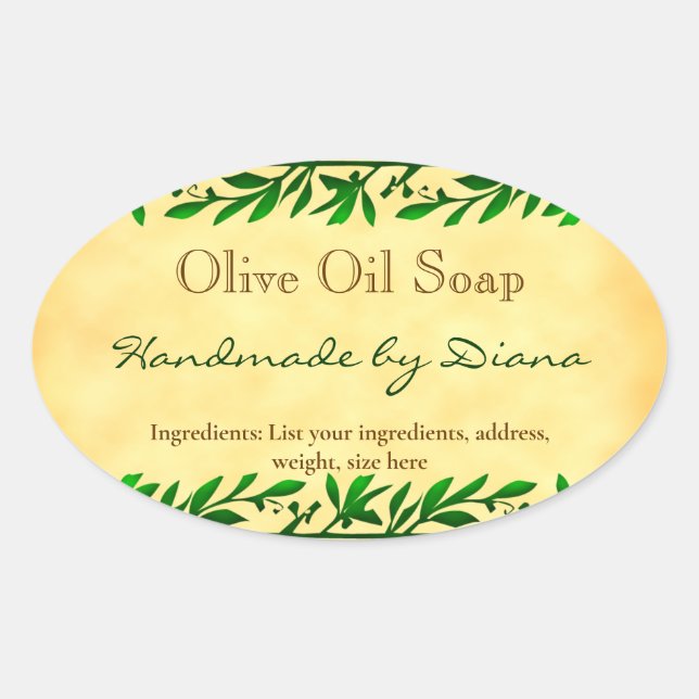 Olive Leaf Custom Soap Imitate Parchishecker Ovaler Aufkleber (Vorderseite)