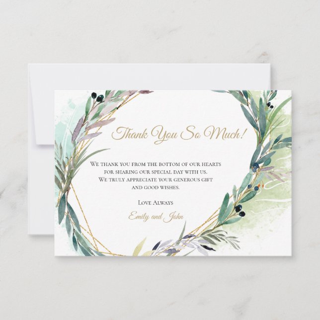 Olive Leaf Goldene Rahmen/Ihr Foto Dankeskarte (Vorderseite)