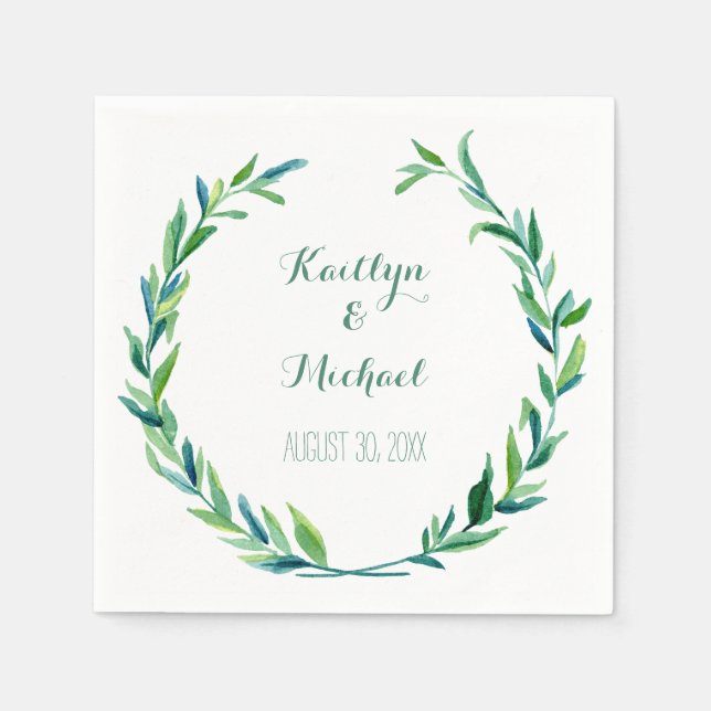 Olive Leaf Laurel Wreath Simple Modern Empfang Serviette (Vorderseite)