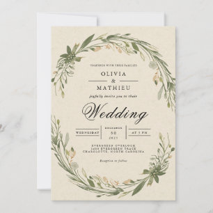 Olive Leaf Wreath Floral Wedding Einladung