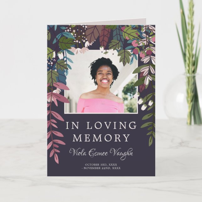 Olive Lila Greenery Foto Beerdigung Programm (Vorderseite)