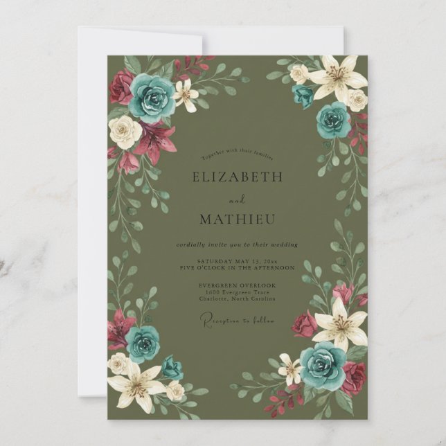 Olive-Lily-Mood-Hochzeit Einladung (Vorderseite)