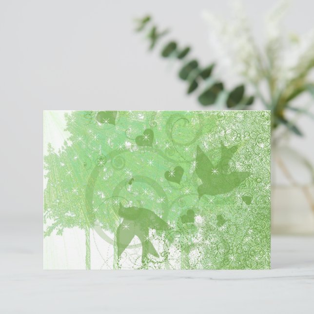 Olive Limone Waldvögel & Wirbel Hochzeitsszenario  RSVP Karte (Stehend Vorderseite)