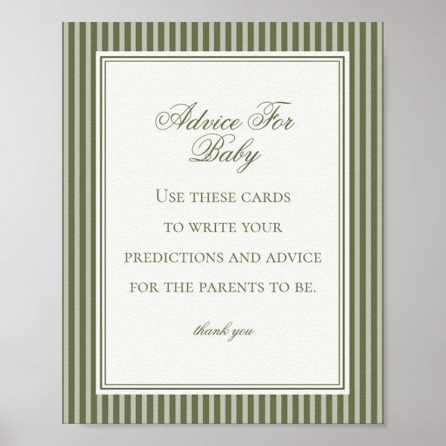 Olive Martini Green Striped Advice for Baby Game Poster (Vorne)