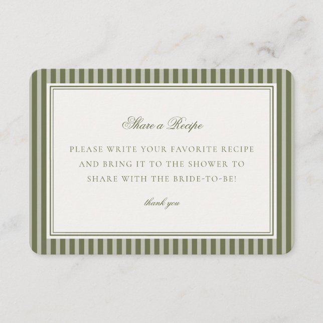 Olive Martini Grün Gestreift Rezeptkarte Einsatz Begleitkarte (Vorderseite)