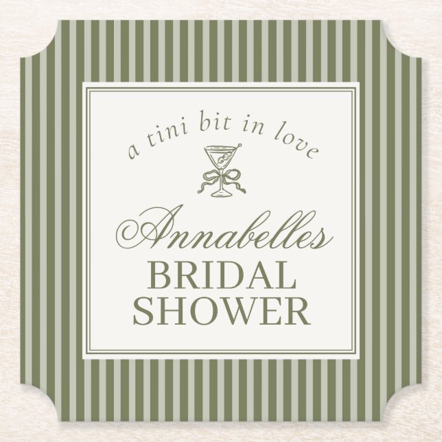 Olive Martini Old Money Striped Bridal Shower Untersetzer (Vorderseite)