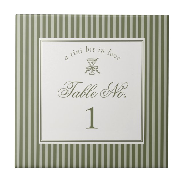 Olive Martini Old Money Wedding Table Number Fliese (Vorderseite)