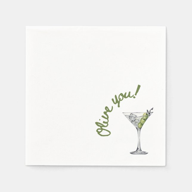 Olive Martini "Olive you!" Cocktail Napkins Serviette (Vorderseite)