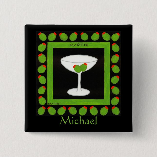 Olive Martini Retro Drink Name Abzeichen Custom Button (Vorderseite)
