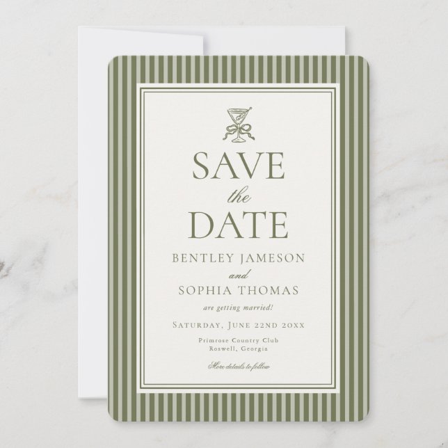 Olive Martini Tini Bit Closer Stripe Save the Date Einladung (Vorderseite)