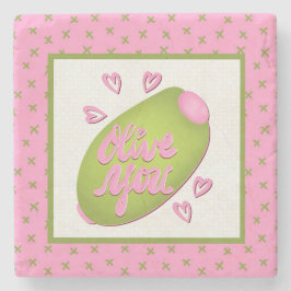Olive Me Loves Olive You Retro Pink Olive Pattern Steinuntersetzer