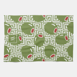 Olive Mediterranean Greek Key  Geschirrtuch