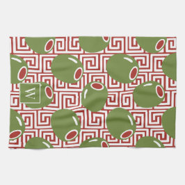 Olive Mediterranean Greek Key  Geschirrtuch