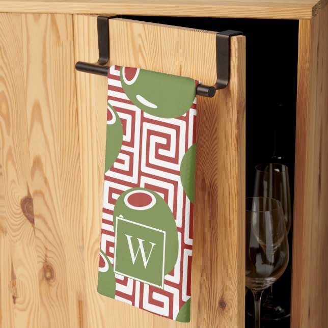 Olive Mediterranean Greek Key  Geschirrtuch (Drittel gefaltet)