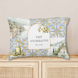 Olive Mediterranean Yellow Blue Tile Pattern Dekokissen