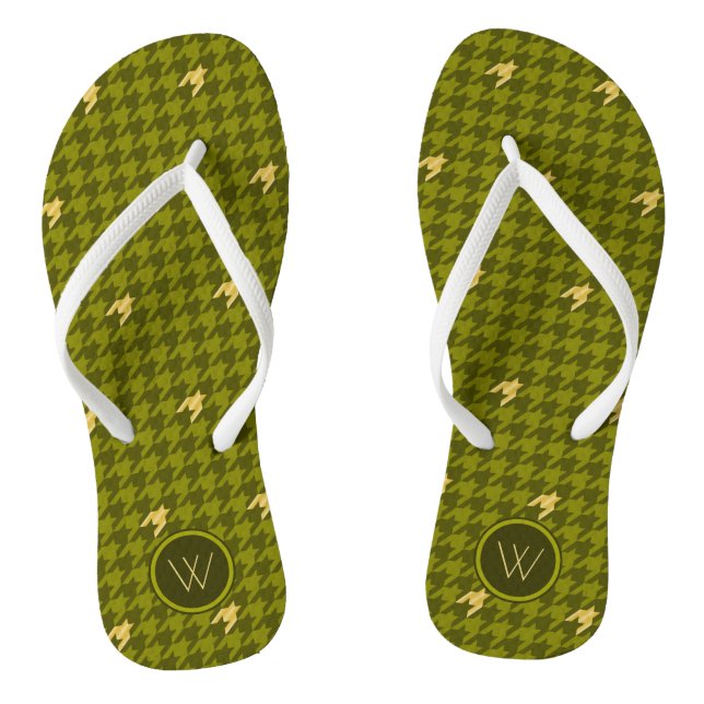 Olive mit Gold Accent Hahnentrittmuster Flip Flops (Fußbett)