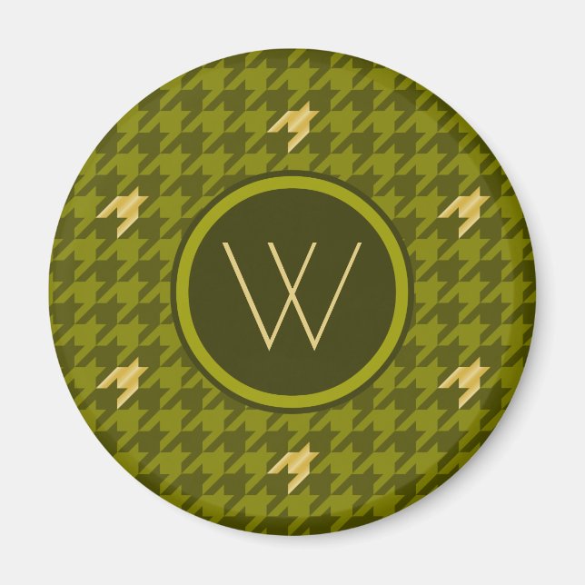 Olive mit Gold Accent Hahnentrittmuster Magnet (Vorne)