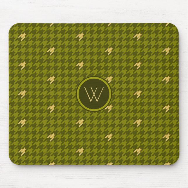 Olive mit Gold Accent Hahnentrittmuster Mousepad (Vorne)