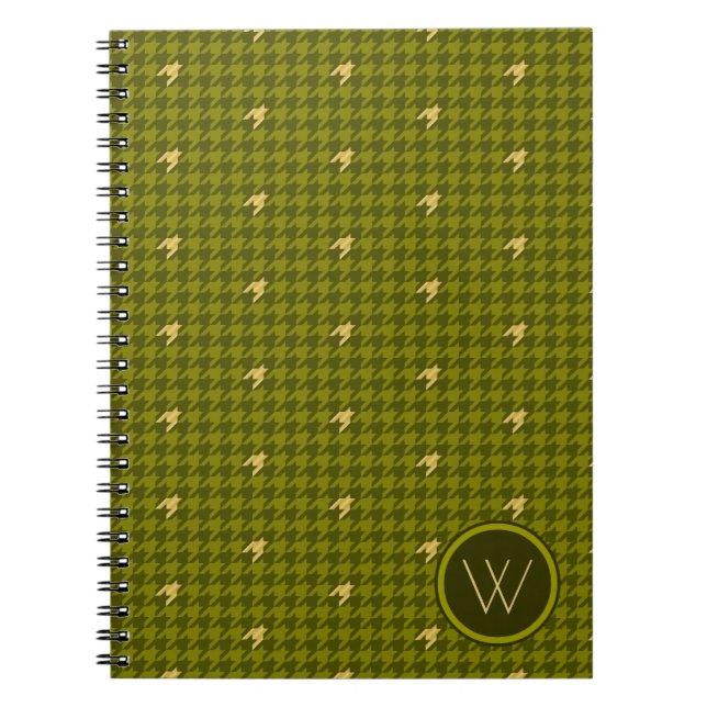 Olive mit Gold Accent Hahnentrittmuster Notebook Notizblock (Vorderseite)
