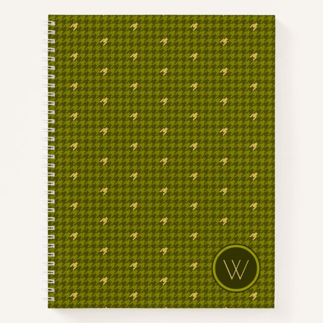 Olive mit Gold Accent Hahnentrittmuster Notebook Notizbuch (Vorderseite)