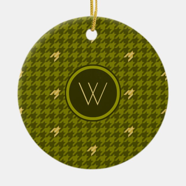 Olive mit Gold Accent Hahnentrittmuster Ornament (Vorne)