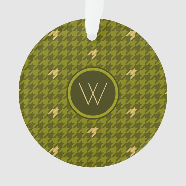 Olive mit Gold Accent Hahnentrittmuster Ornament (Vorderseite)