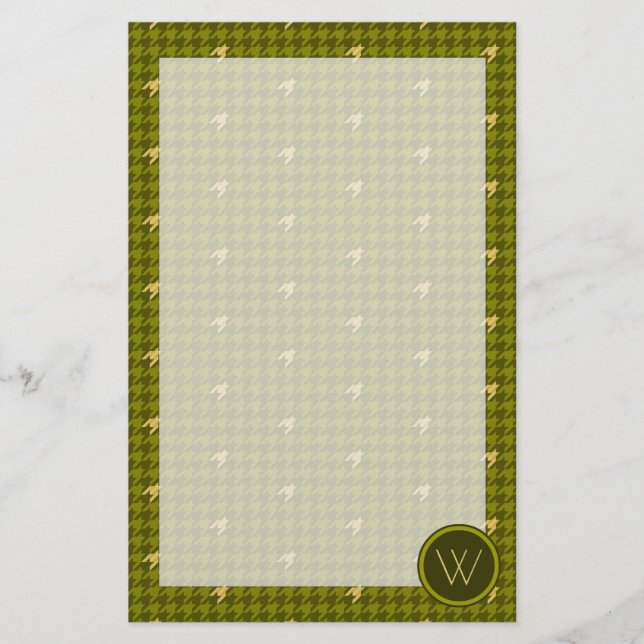 Olive mit Gold Accent Hahnentrittmuster Stationery Briefpapier (Vorderseite)