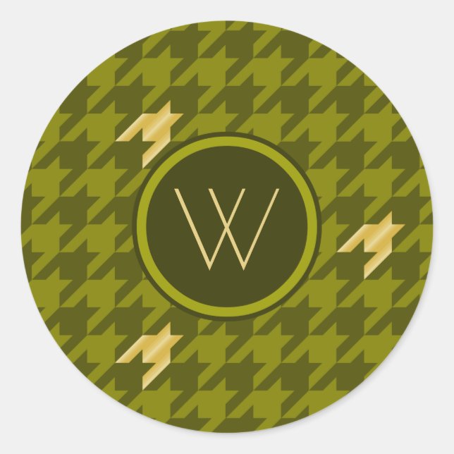 Olive mit Gold Accent Hahnentrittmuster Sticker (Vorderseite)