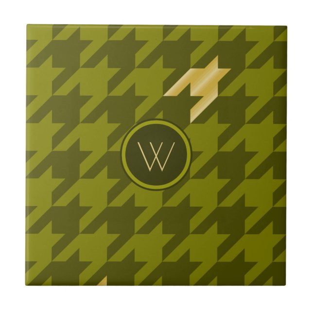 Olive mit Gold Accent Hahnentrittmuster Tile Fliese (Vorderseite)