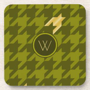 Olive mit goldenem Akzent-Rautenmuster-Quadrat-Get Getränkeuntersetzer