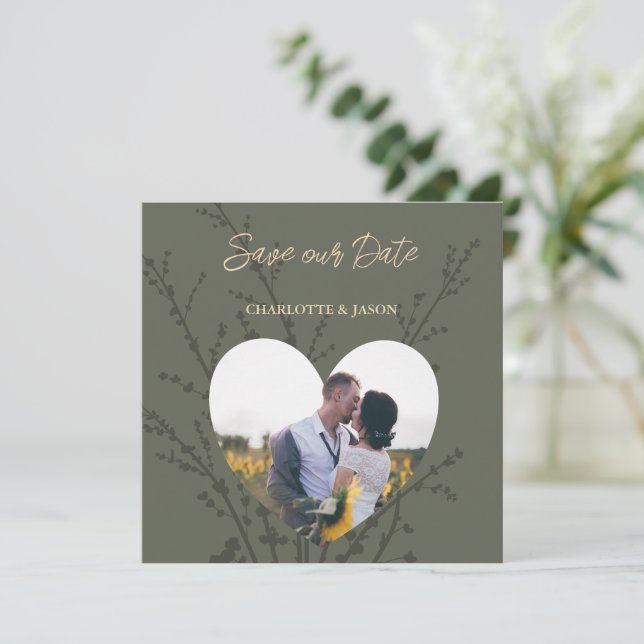Olive Modern Foto Hörrahmen Save the Date (Stehend Vorderseite)
