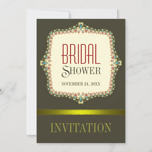 Olive Modern Vintag Bridal Dusche Einladung (Vorderseite)