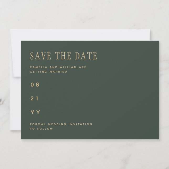 Olive Moss Green Gold Hochzeit SPAREN DAS DATUM Save The Date (Vorderseite)