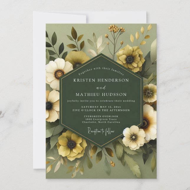 Olive Muted Flora Wedding Einladung (Vorderseite)