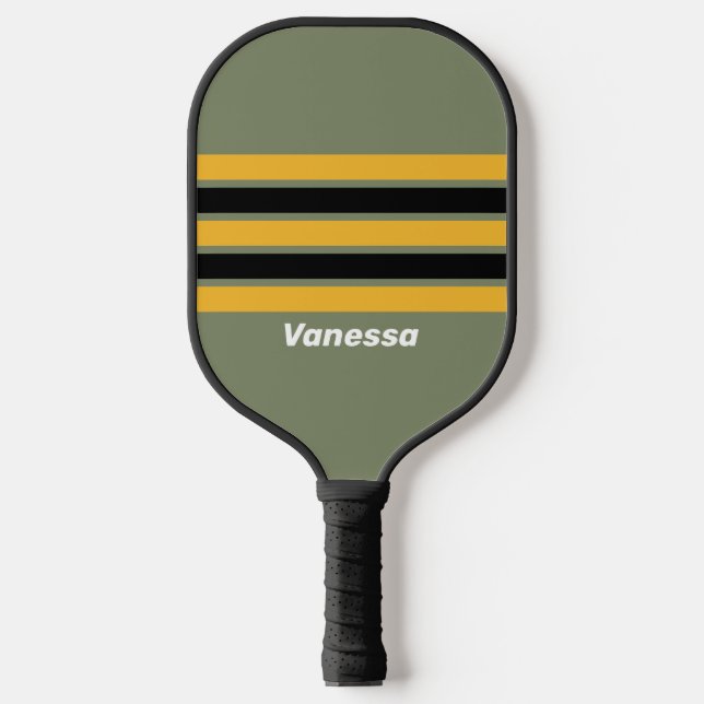 Olive Nightlight Across Striping mit Name Pickleball Schläger (Vorderseite)