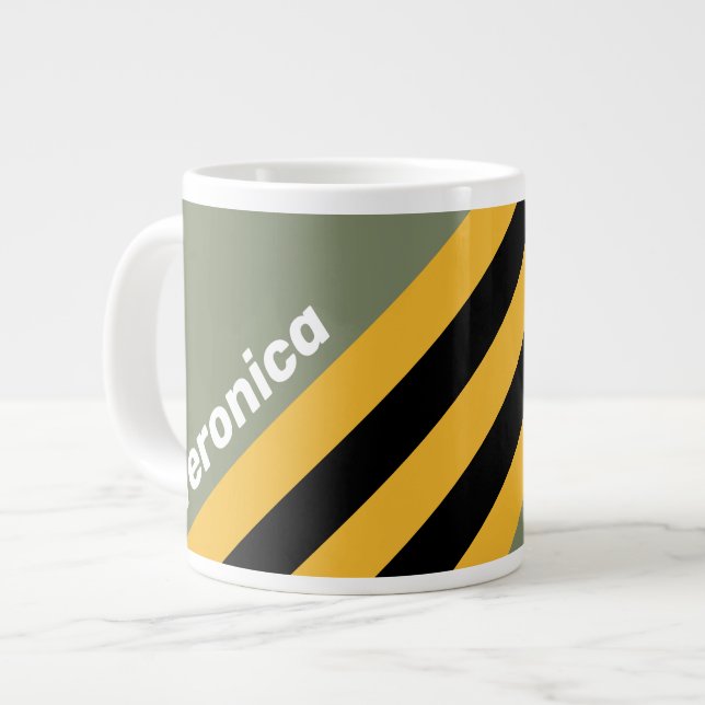 Olive Nightlight Stripes with Name Jumbo-Tasse (Vorderseite Links)