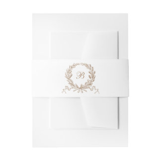 Olive Oak Wreath Gold Wedding Monogram Einladungsbanderole