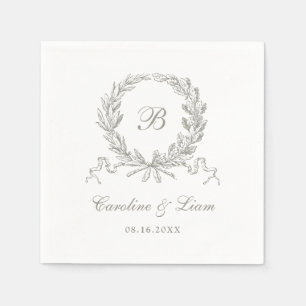 Olive Oak Wreath Vintage Wedding Monogram Serviette