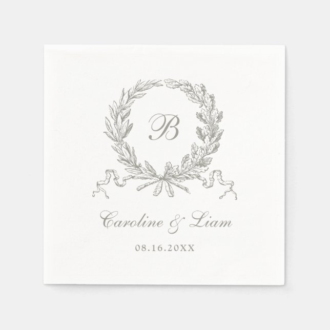 Olive Oak Wreath Vintage Wedding Monogram Serviette (Vorderseite)