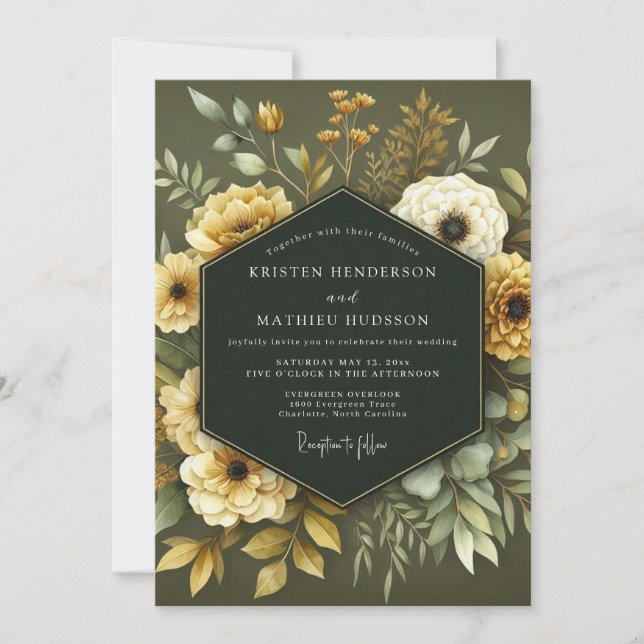 Olive Ochre Botanical Wedding Einladung (Vorderseite)