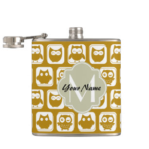 Olive Owls Custom Monogram Flachmann