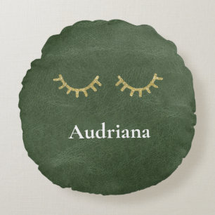 Olive Pistachio Green Gold Glitz Eyelashes Rundes Kissen