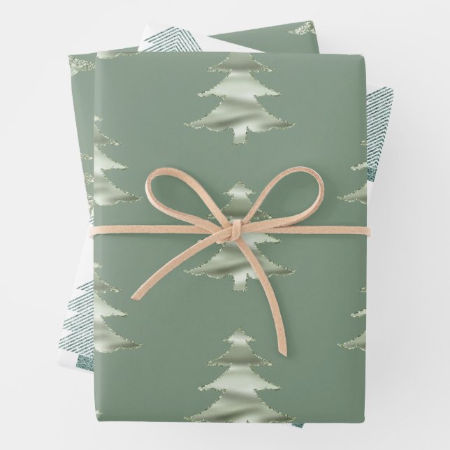 Olive Pistachio Mint Grüner Weihnachtsbaum Geschenkpapier Set (Beispiel)