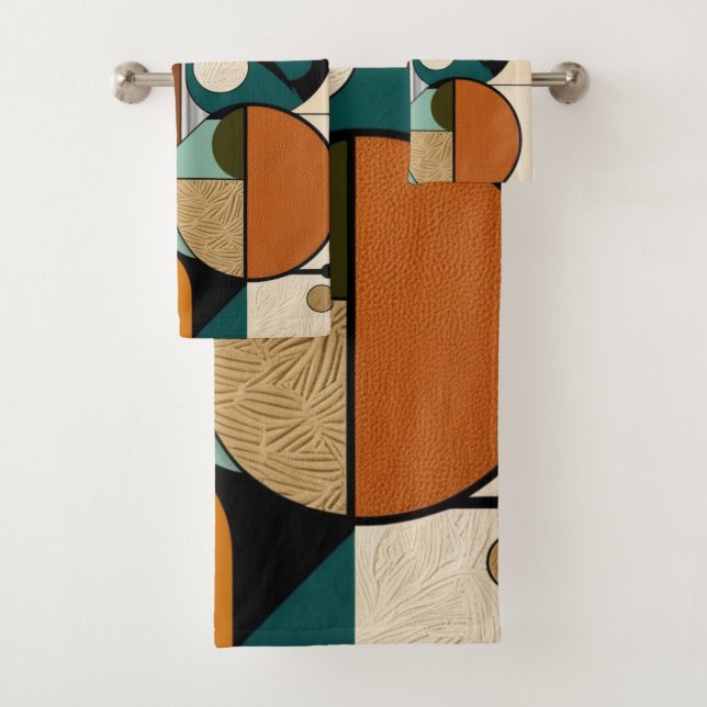 Olive Pop Patterns | Retro-Inspirierte Kunst Badhandtuch Set (Insitu)